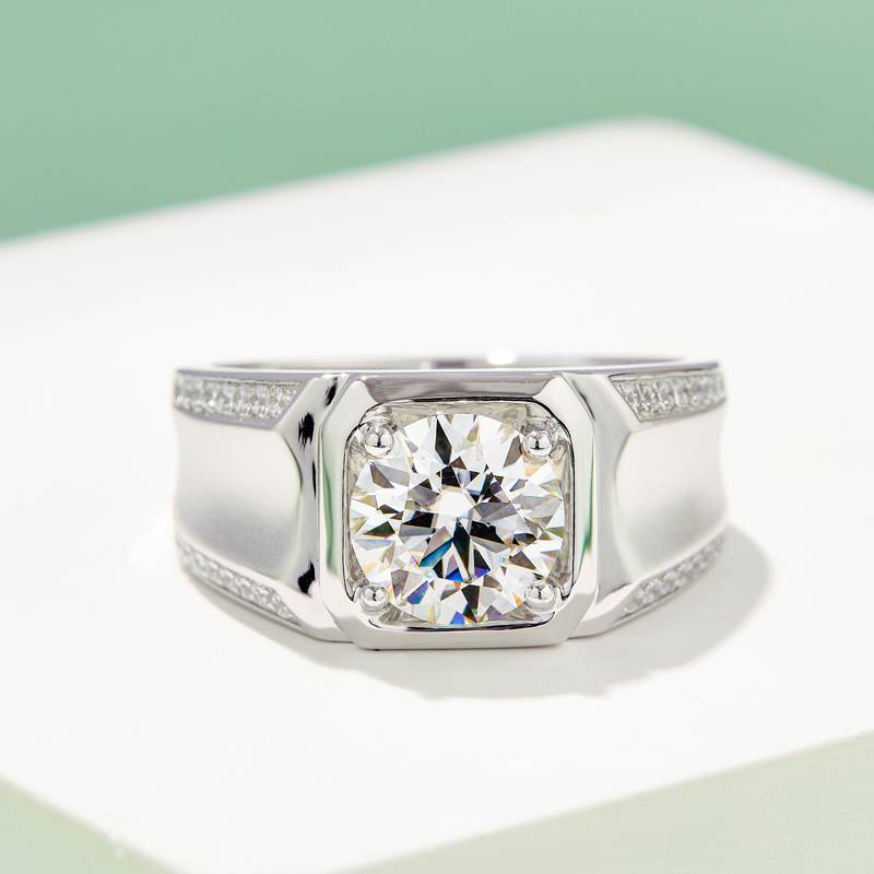 立波款S925银镀白金MoissaniteMen's Ring3ctD级